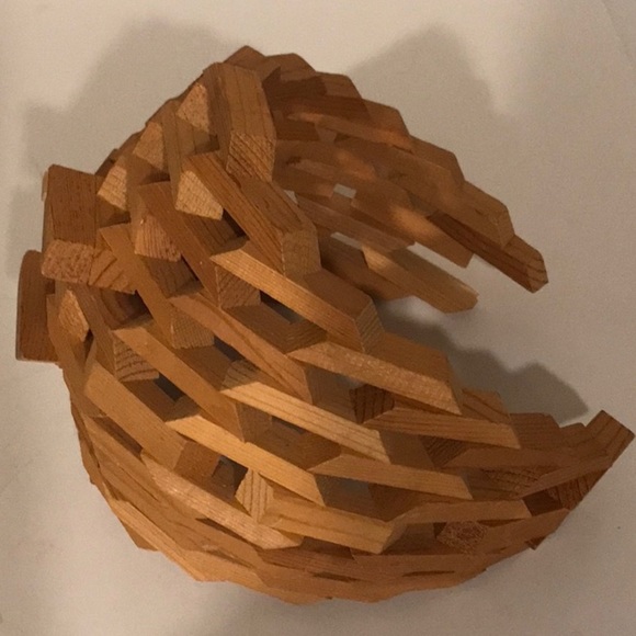 Vintage Planter Mid Century Modern Geometric Brutalist Wood Art Basket/ Planter - Picture 13 of 16
